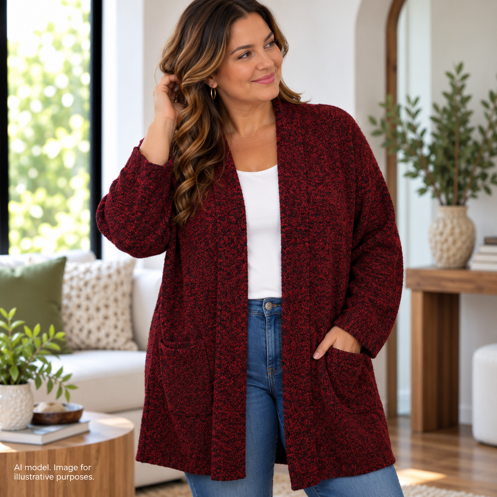 J Jill Sweater Women XL Red Wool Blend Pure Jill Cozy Chunky Open Cardi Career